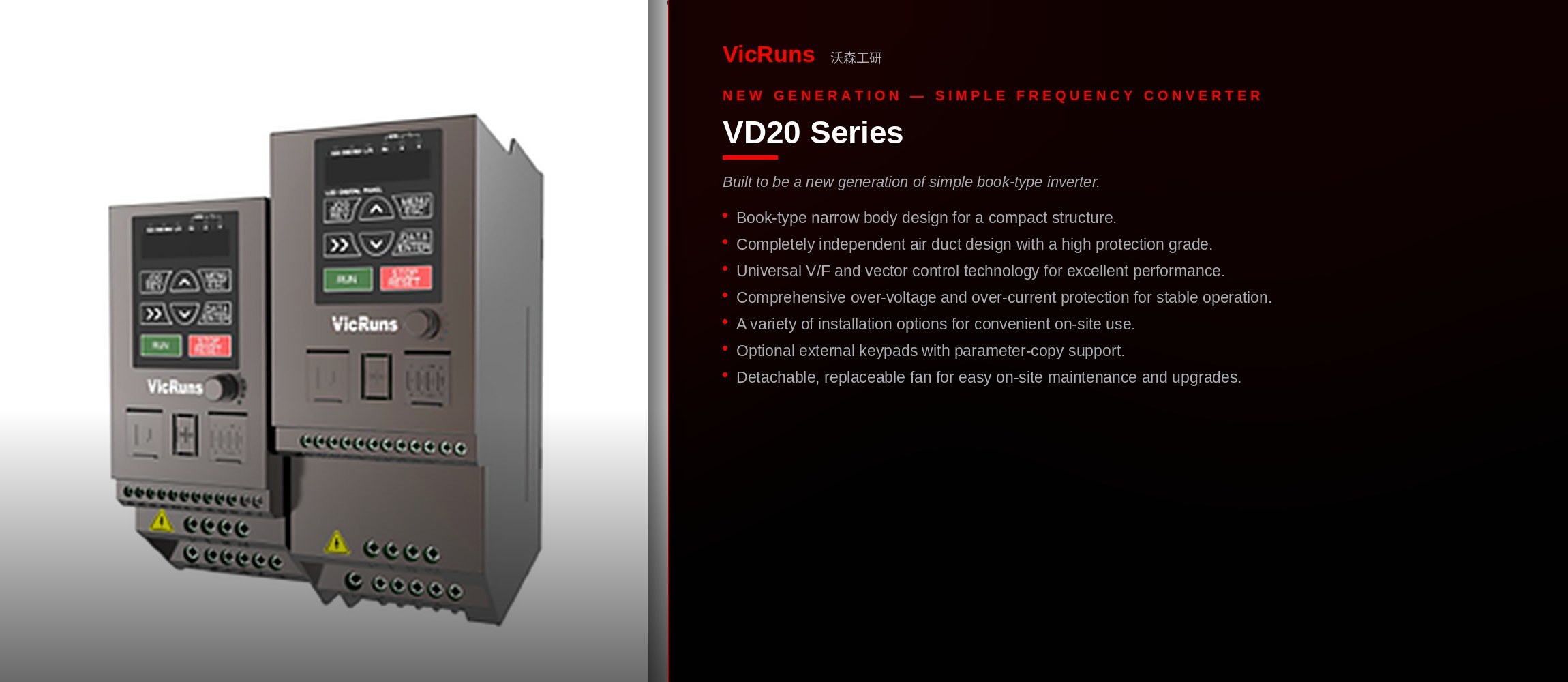 VicRuns VD20 series compact book-type frequency inverter